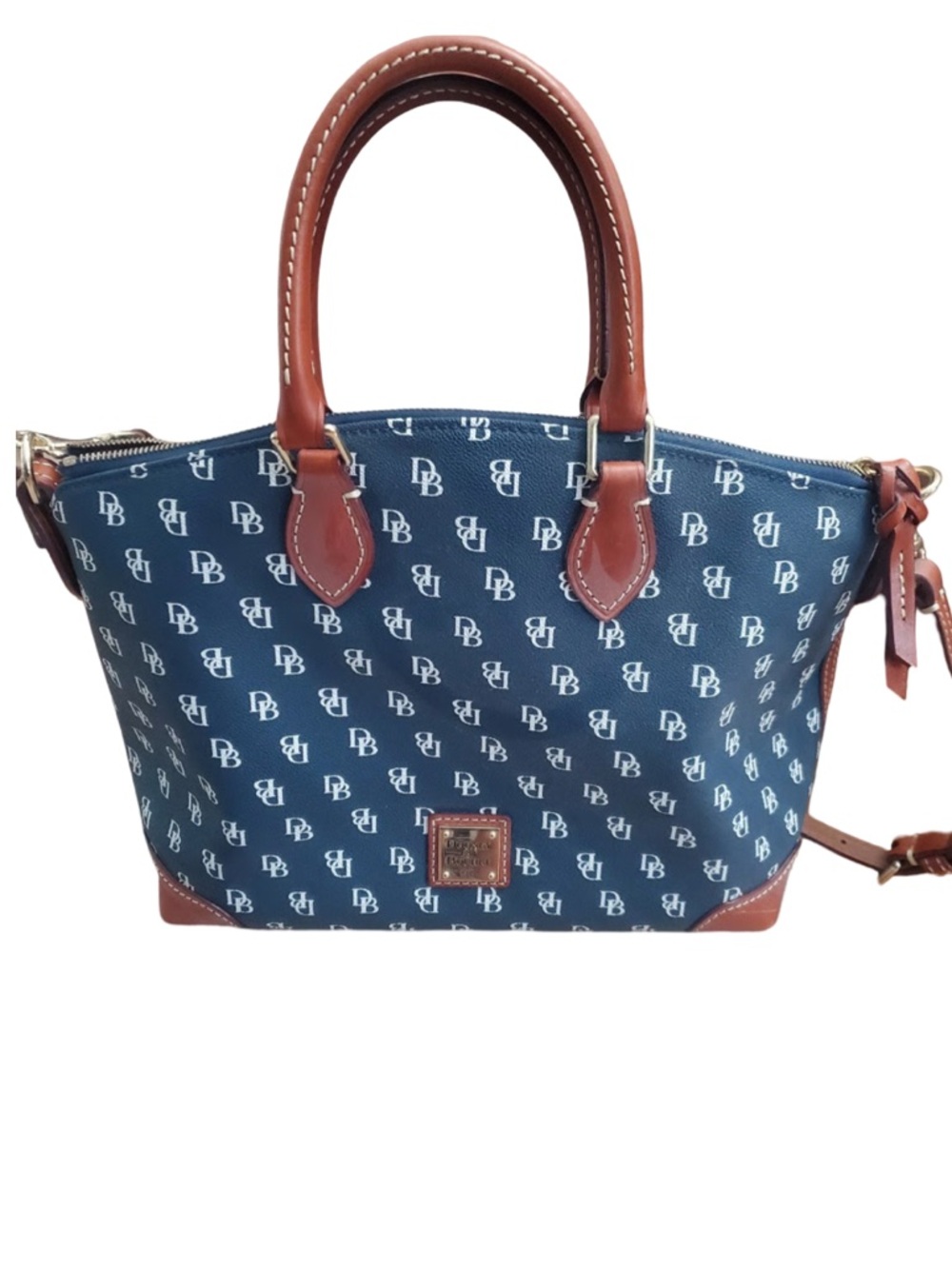Dooney & Bourke Gretta Signature Navy Satchel Bag & White DB Monogram Pattern